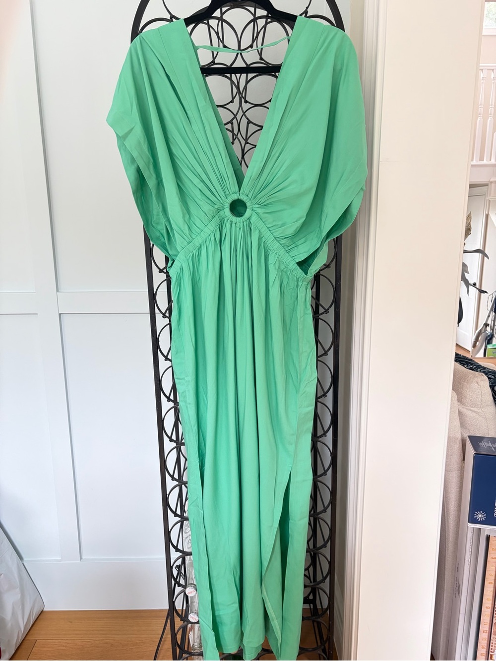Elan Green V-Neck Maxi Dress with Ring Detail - Women